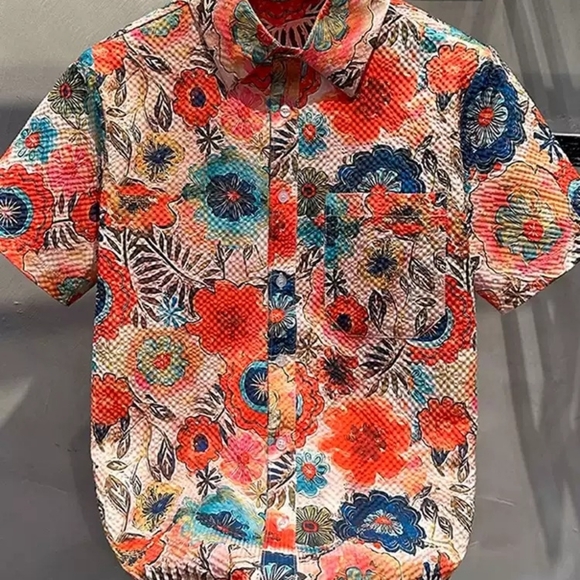None Tops - Colorful Folk Floral Print Shirt